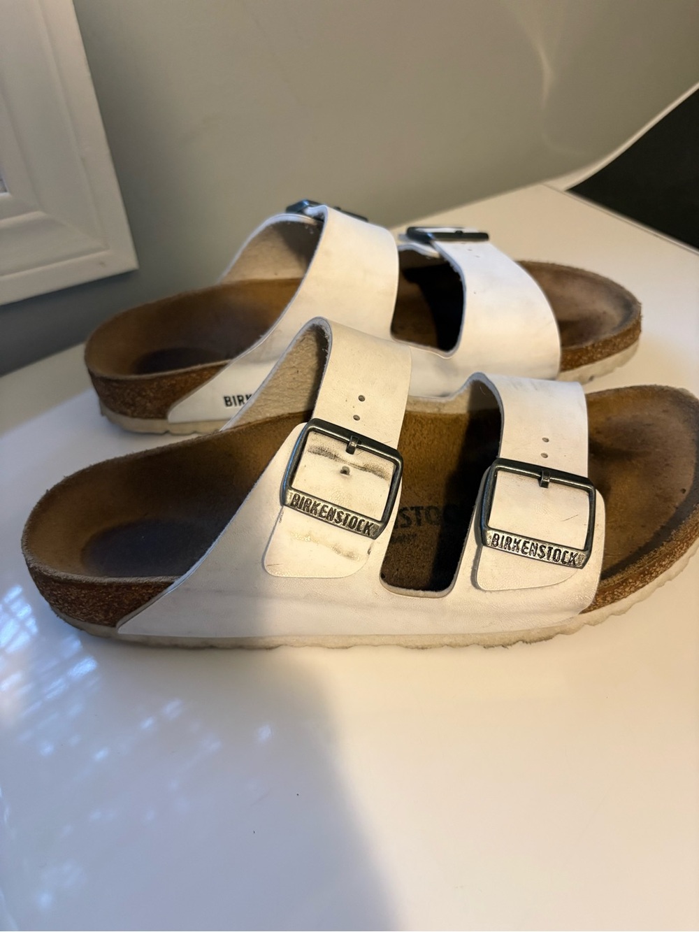 Birkenstock women’s White Arizona Double-Buckle Sandals